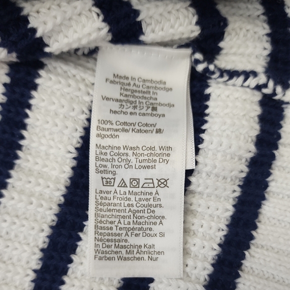 J. Crew White And Navy Stripe Cotton Sweater with Tortoise Buttons - Picture 7 of 7